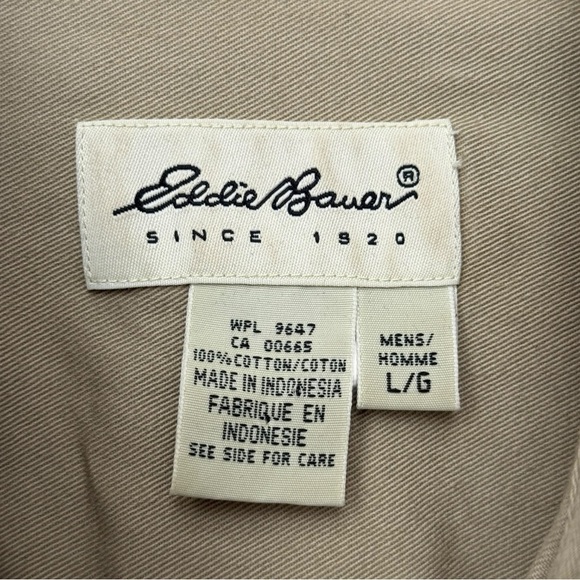 Vintage Eddie Bauer Cotton Twill Button Up Shirt Size Large Tan Classic 80s 90s - Picture 3 of 6